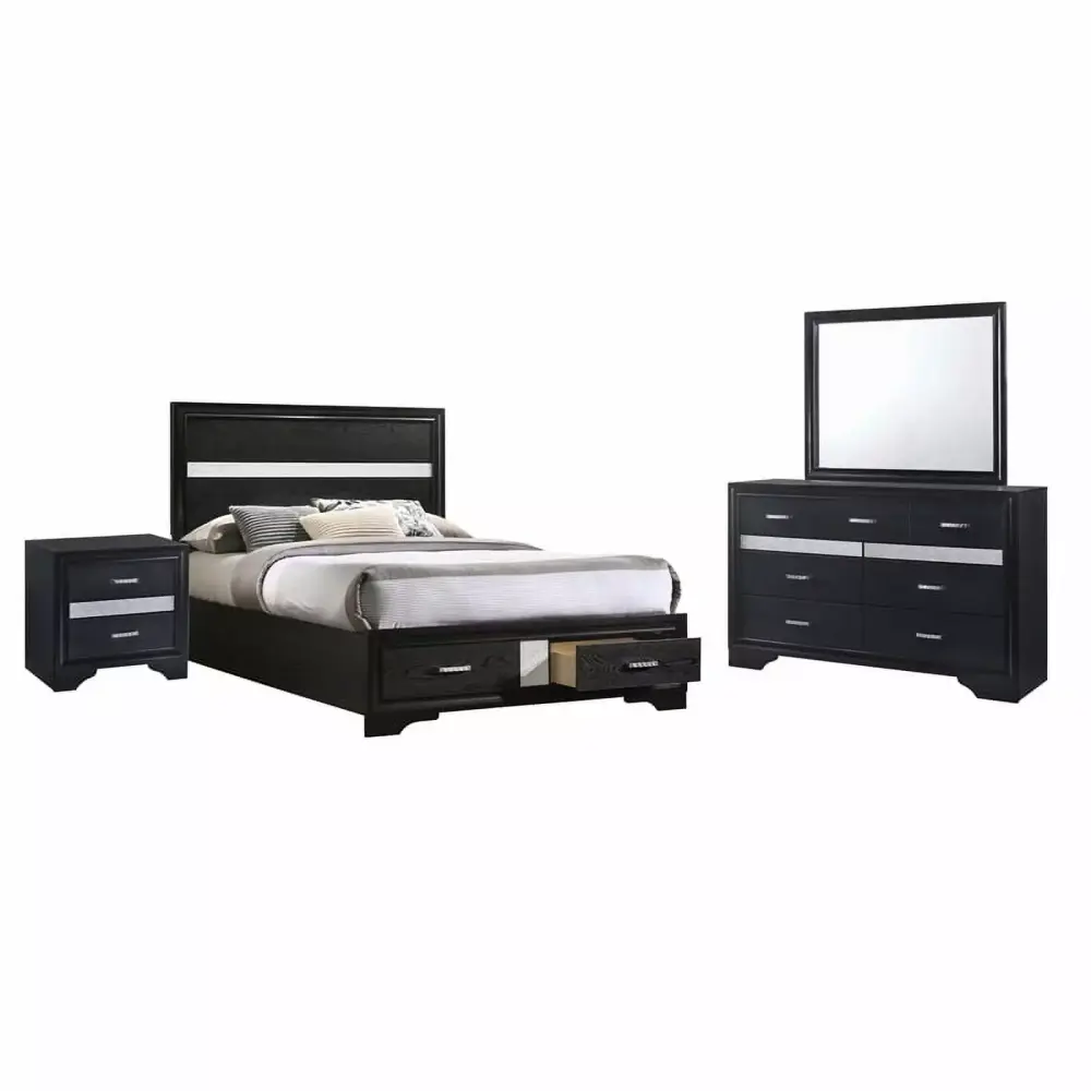 Pemberly Row 4-Piece Eastern King Platform Storage Wood Bedroom Set in Black