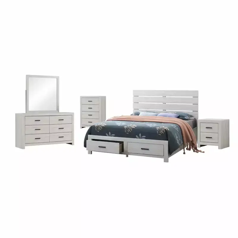 Pemberly Row 5-piece Queen Storage Wood Bedroom Set in Coastal White