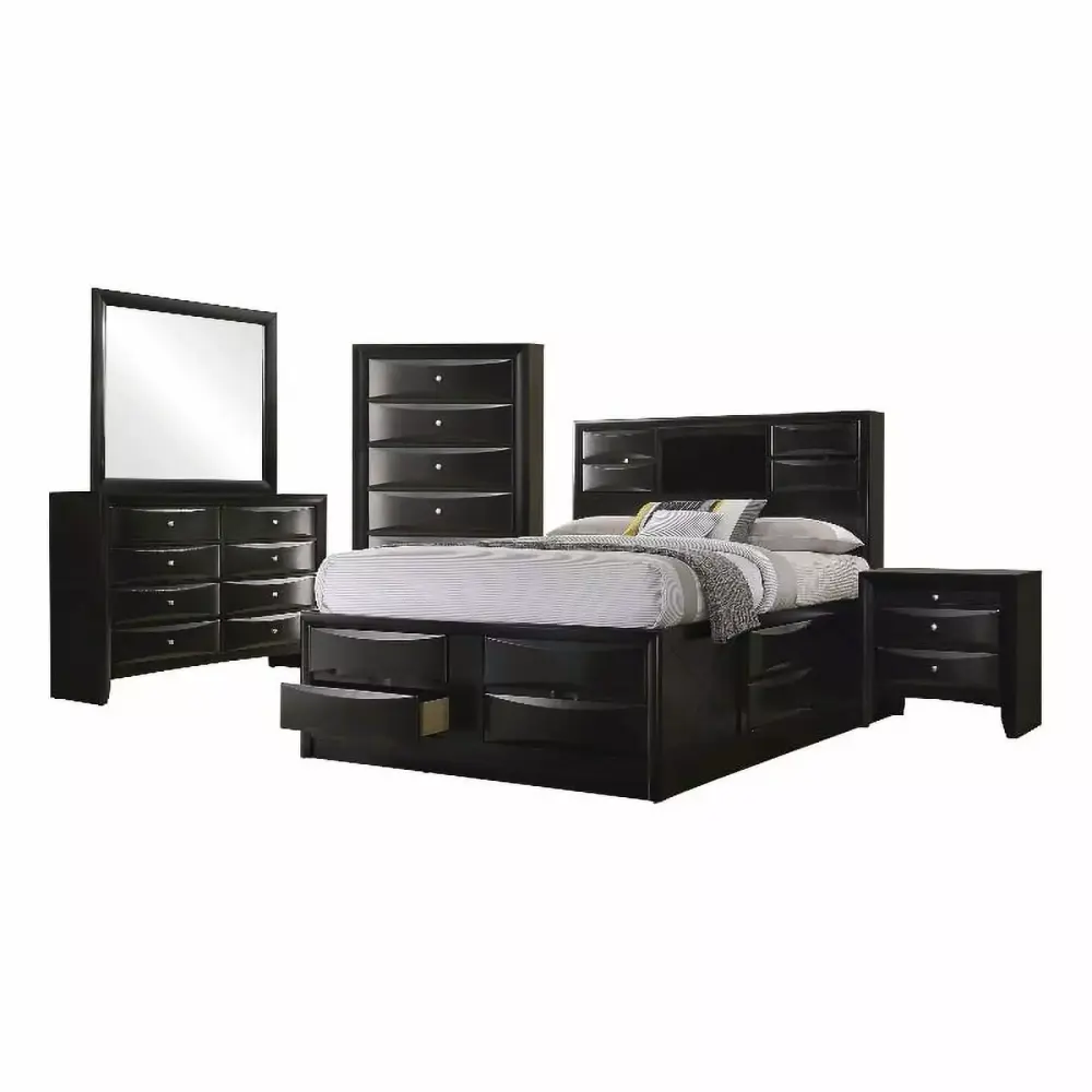 Pemberly Row 5-Piece California King Storage Bedroom Set in Black Wood
