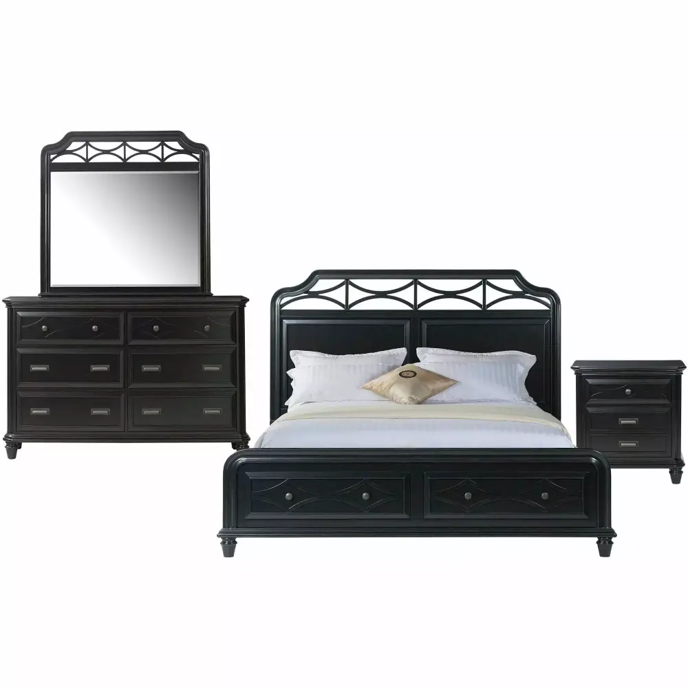 Picket Houtilize Furnishings Mysteria Bay Full Storage 4pc Bedroom Set in Black