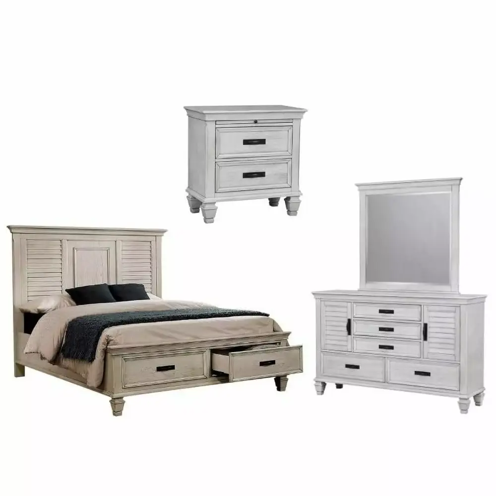 Home Square 4pc Queen Storage Bedroom Set with Nightstand Dresser and Mirror