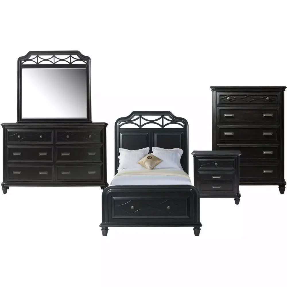 Picket House Furnishings Mysteria Bay Twin Storage 5pc Bedroom Set in Black