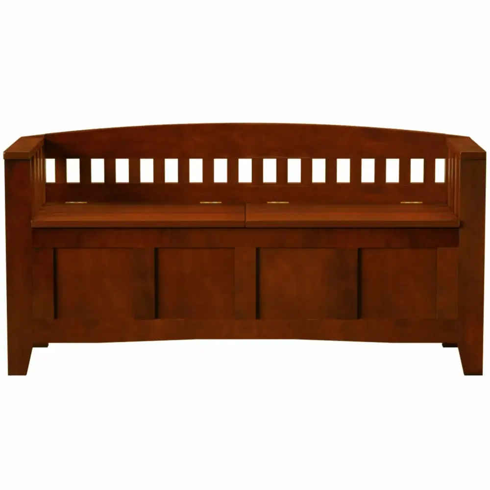 Contemporary Brown Slatted Back Storage Bench with Split Seat - 50 Inch Home Living Bench