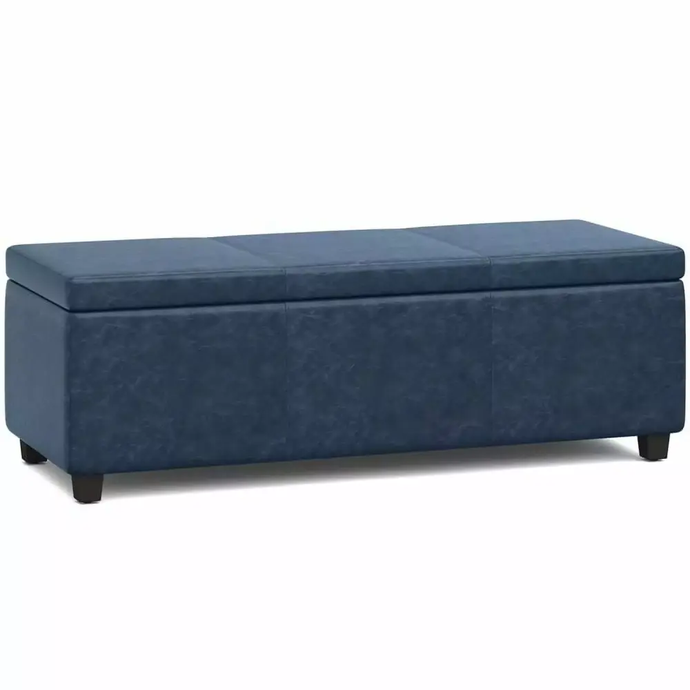 Pemberly Row Contemporary Faux Leather 48 Storage Bench in Denim Blue
