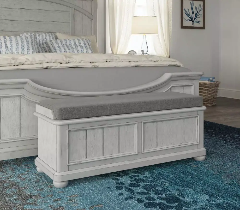 Artum Hill Ezra Oyster Shell Gray 19 Tall Wood Storage Bench with Upholstered Seat Cushion - Functional and Stylish