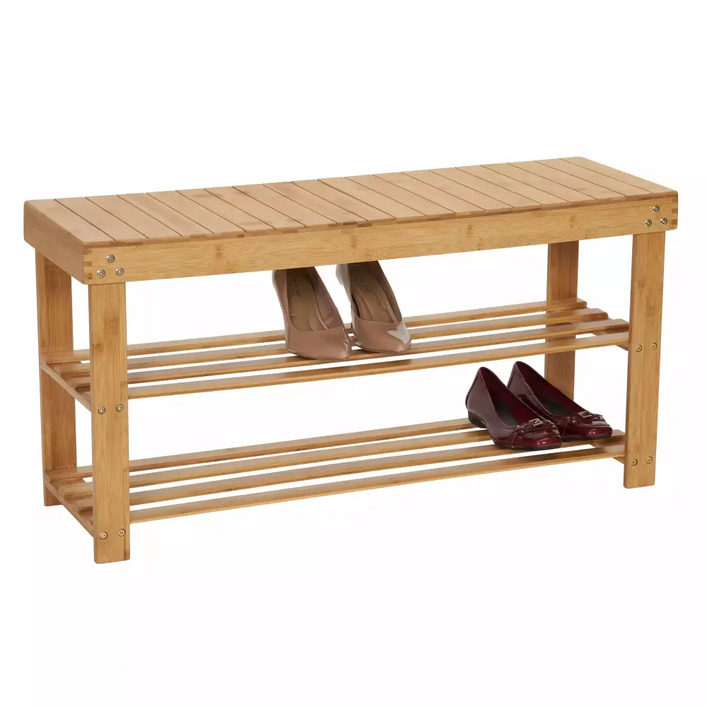 Household Essentials Bamboo 2-Shelf Storage Bench Seat Natural