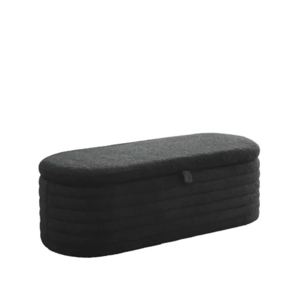 45.5 Inch Upholstered Fabric Storage Ottoman Bench with Safety Hinge in Black Teddy