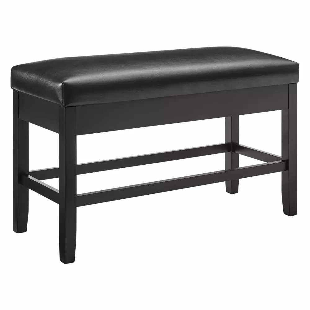 Steve Silver Carrara Ebony Faux Leather Counter Height Storage Bench with Metal Legs