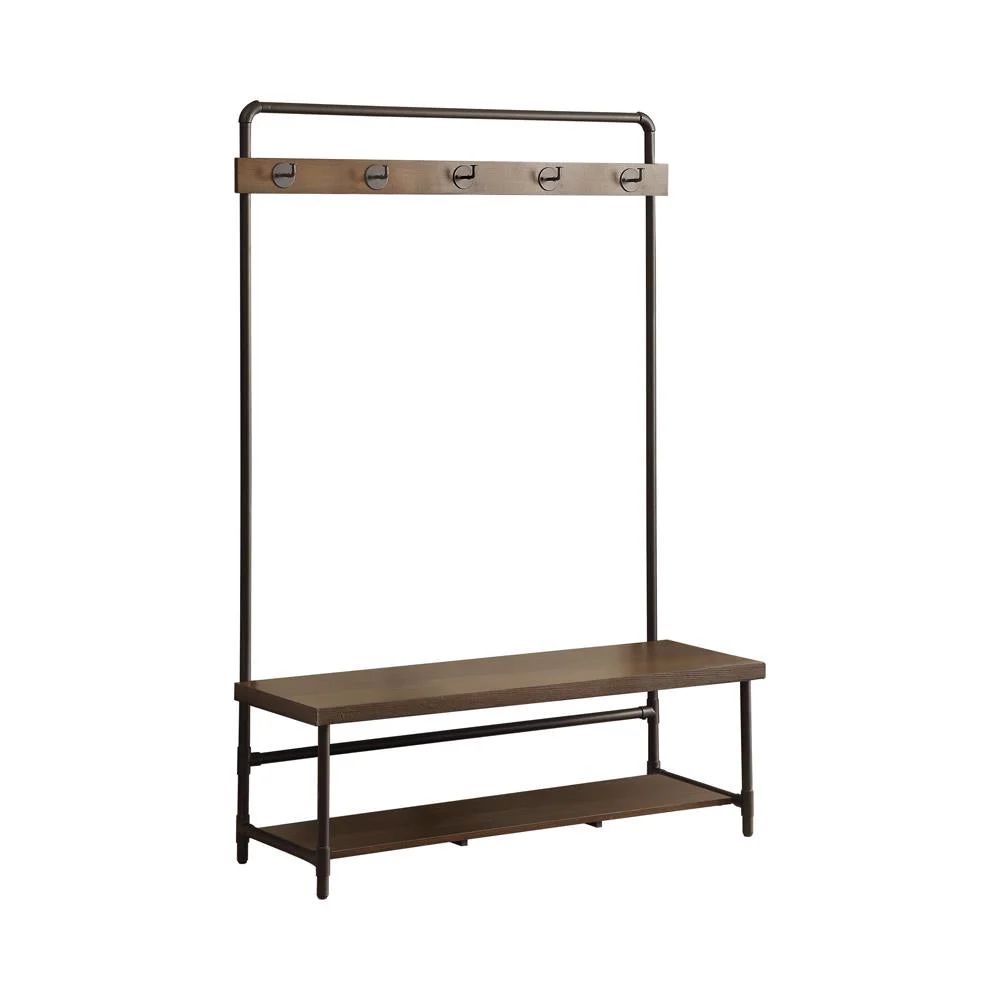 Alise Hall Tree with 5 Coat Hooks Chestnut and Dark Bronze Entryway Storage Bench