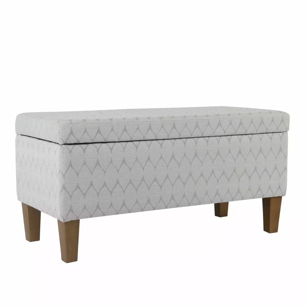 Geometric Patterned Fabric Upholstered Wooden Bench with Hinged Storage Gray Brown