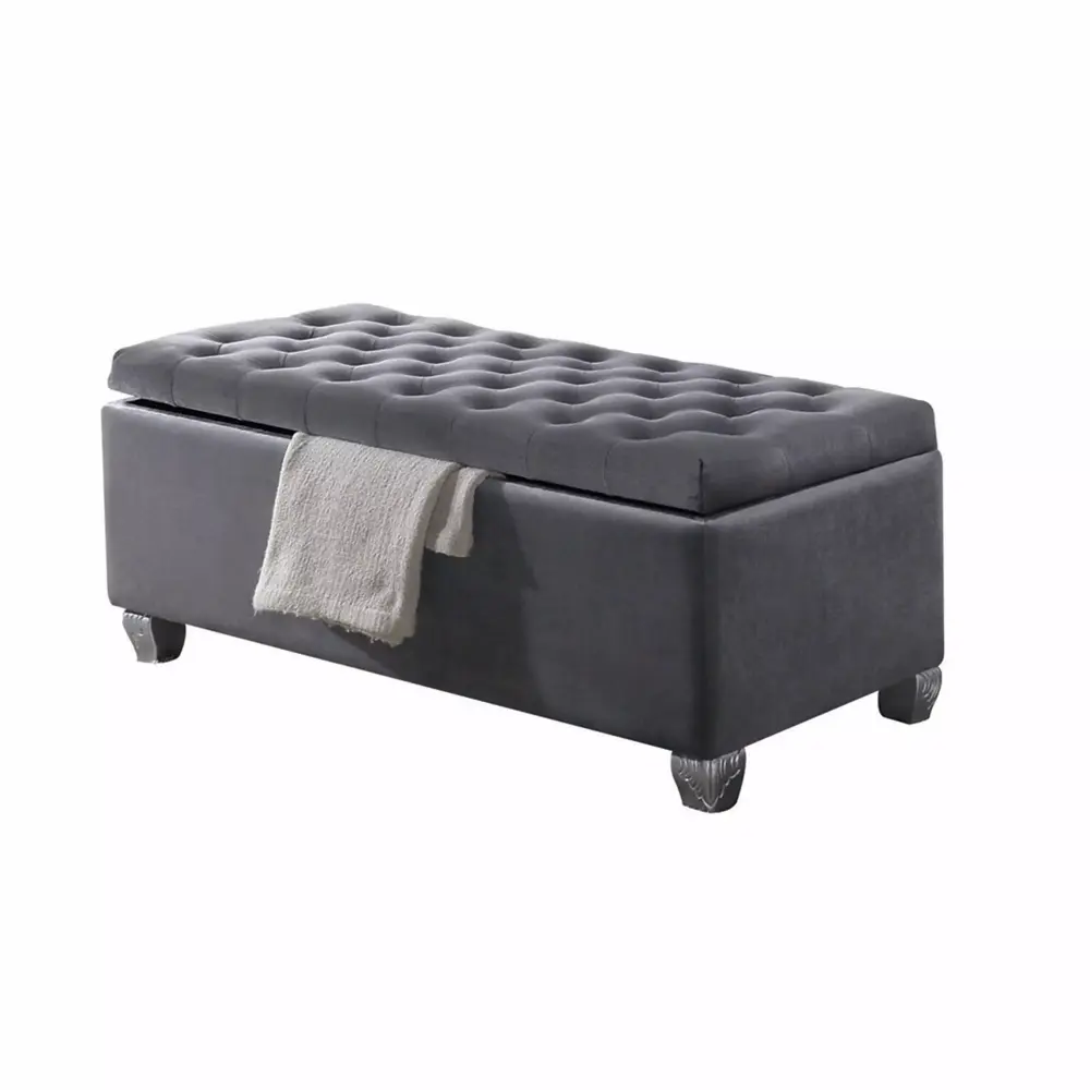 ACME Rebekah Bench with Storage in Gray Fabric for Living Room Bedroom