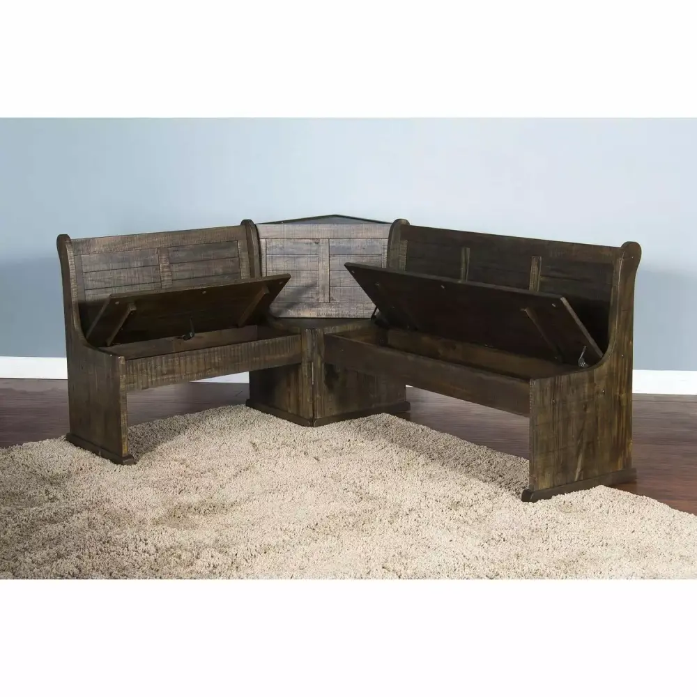 Sunny Designs Homestead Storage & Back Support Bench in Dark Brown for Entryway