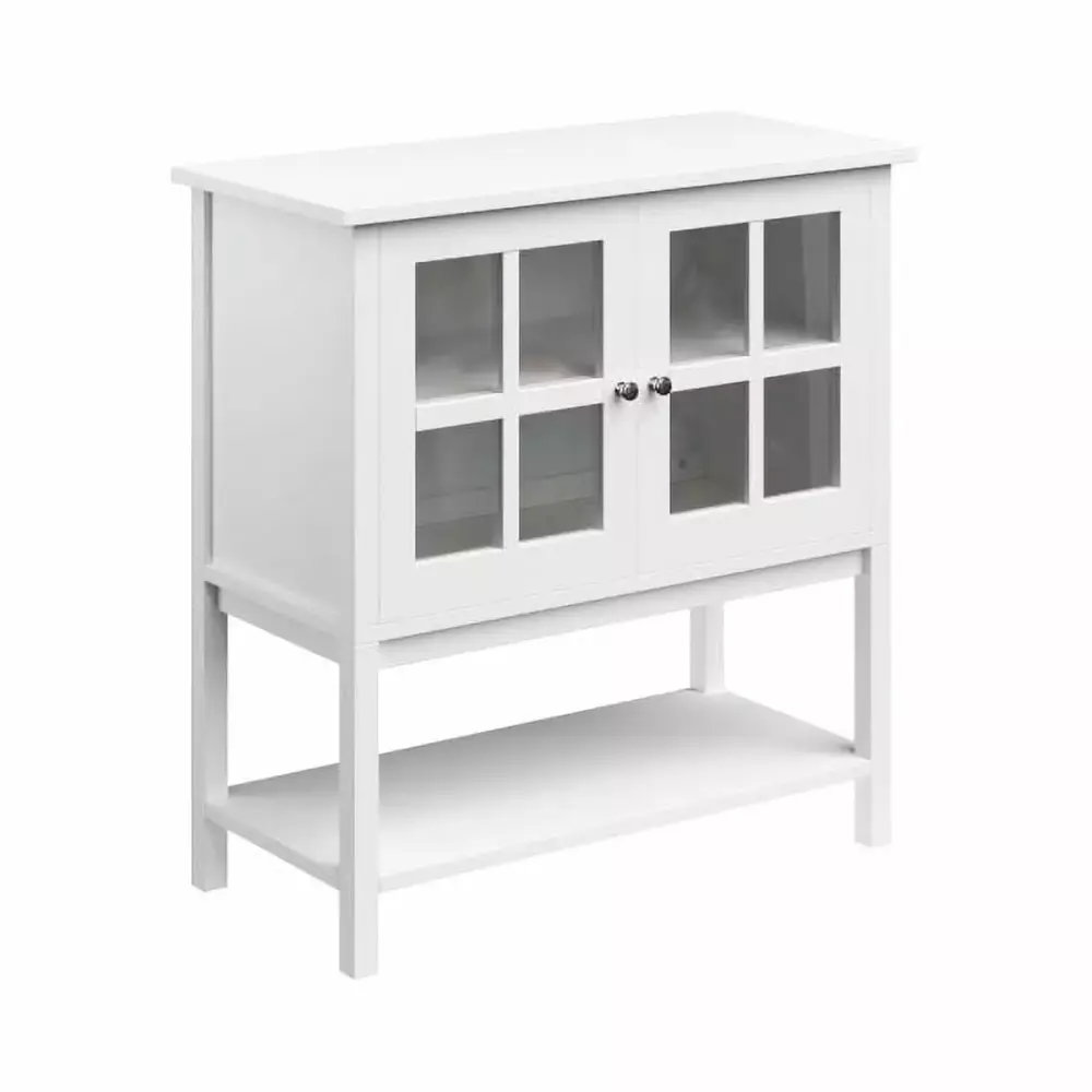 Lavish Home White Console Table with Open Shelf Glass Storage Cabinet