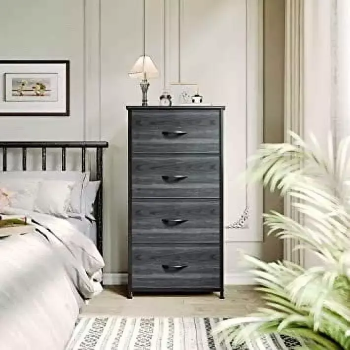 4-Drawer Dresser Fabric Storage Tower Arranger Unit Wood Top for Living Room
