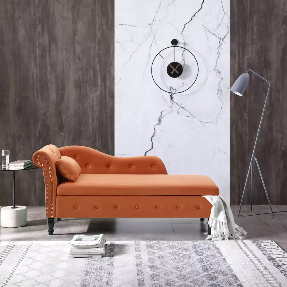 Aijia 60 Velvet Multifunctional Storage Chaise Lounge with Pillow Orange