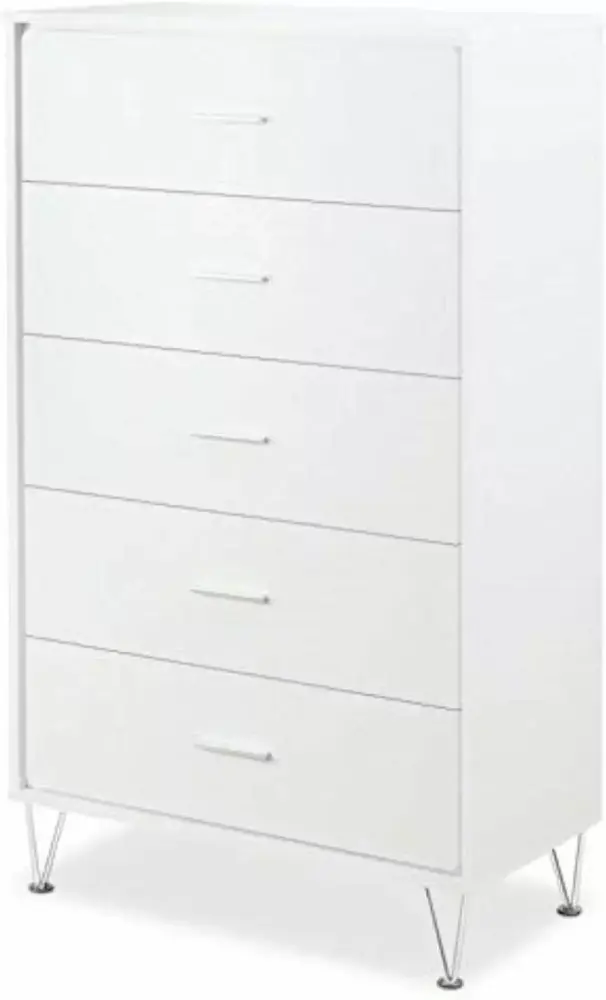 DazzAura Wooden Rectangular Chest with 5 Storage Drawers in White Finish