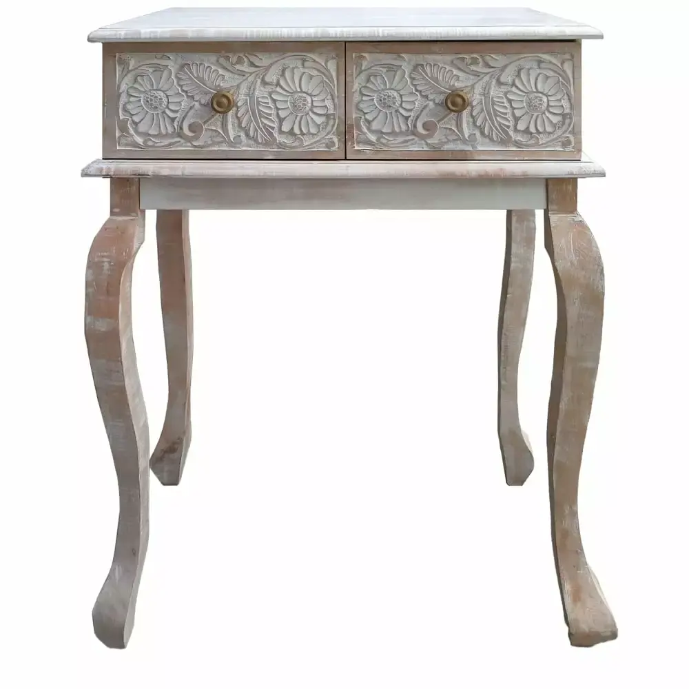 Modern Console Table with 2 Storage Drawers Floral Carved Front Accent Sofa Table