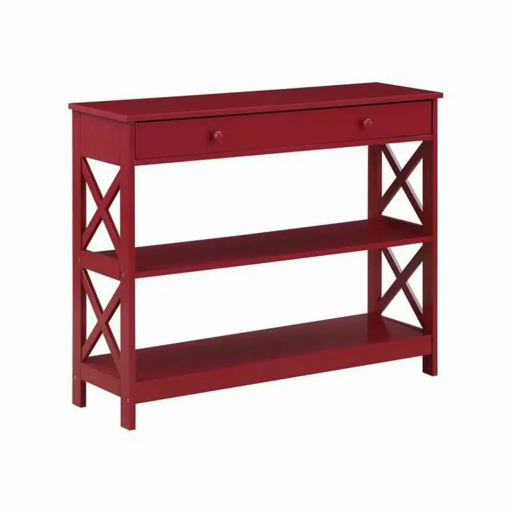 Oxford Cranberry Red 1 Drawer Console Table with Shelves Modern Hallway Furniture