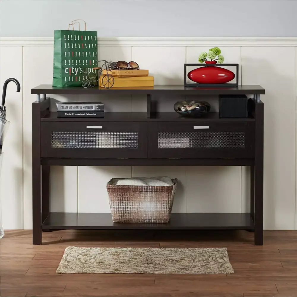Furniture of America Gueston 2-Door Console Table in Espresso - Entryway Storage Cabinet