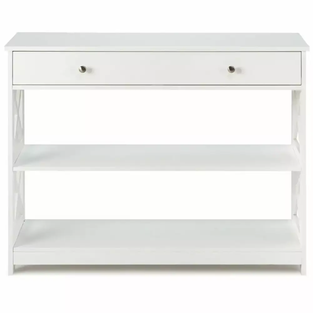 Resenkos 3-Tier Console Table with Drawers for Living Room Entryway White Narrow Hall Table with Shelves