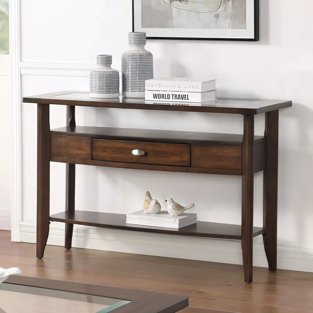 Furniture of America Garth 1-Drawer and 2-Shelf Wood Dark Walnut Sofa Table - Functional Console