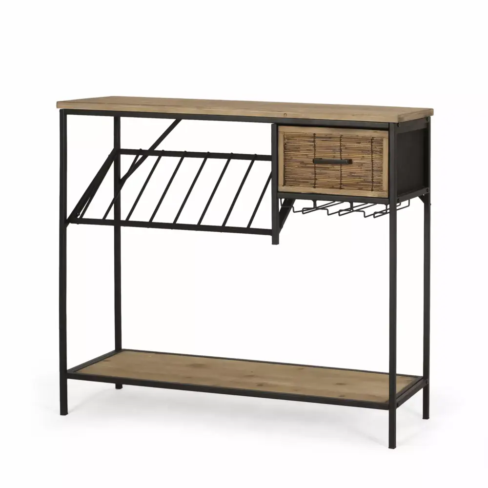 Noble House McClellan Wood and Metal Console Table with Storage in Natural Finish