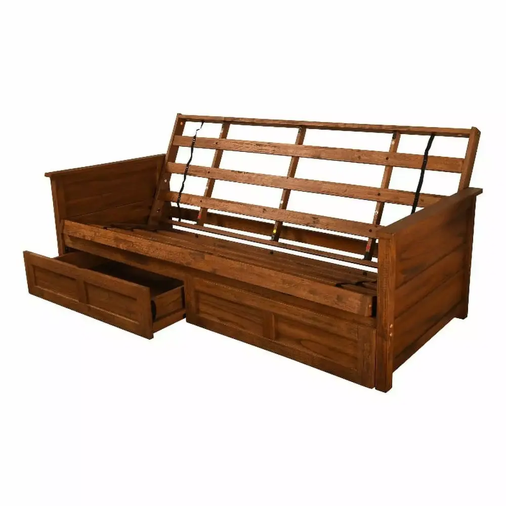 Kodiak Furniture Lexington Futon Frame with Drawers in Weathered Brown Finish