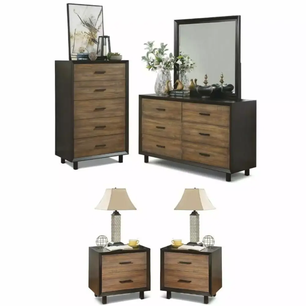 Home Square Brown 4-Piece Bedroom Set with Drawer Chest Dresser and 2 Nightstands