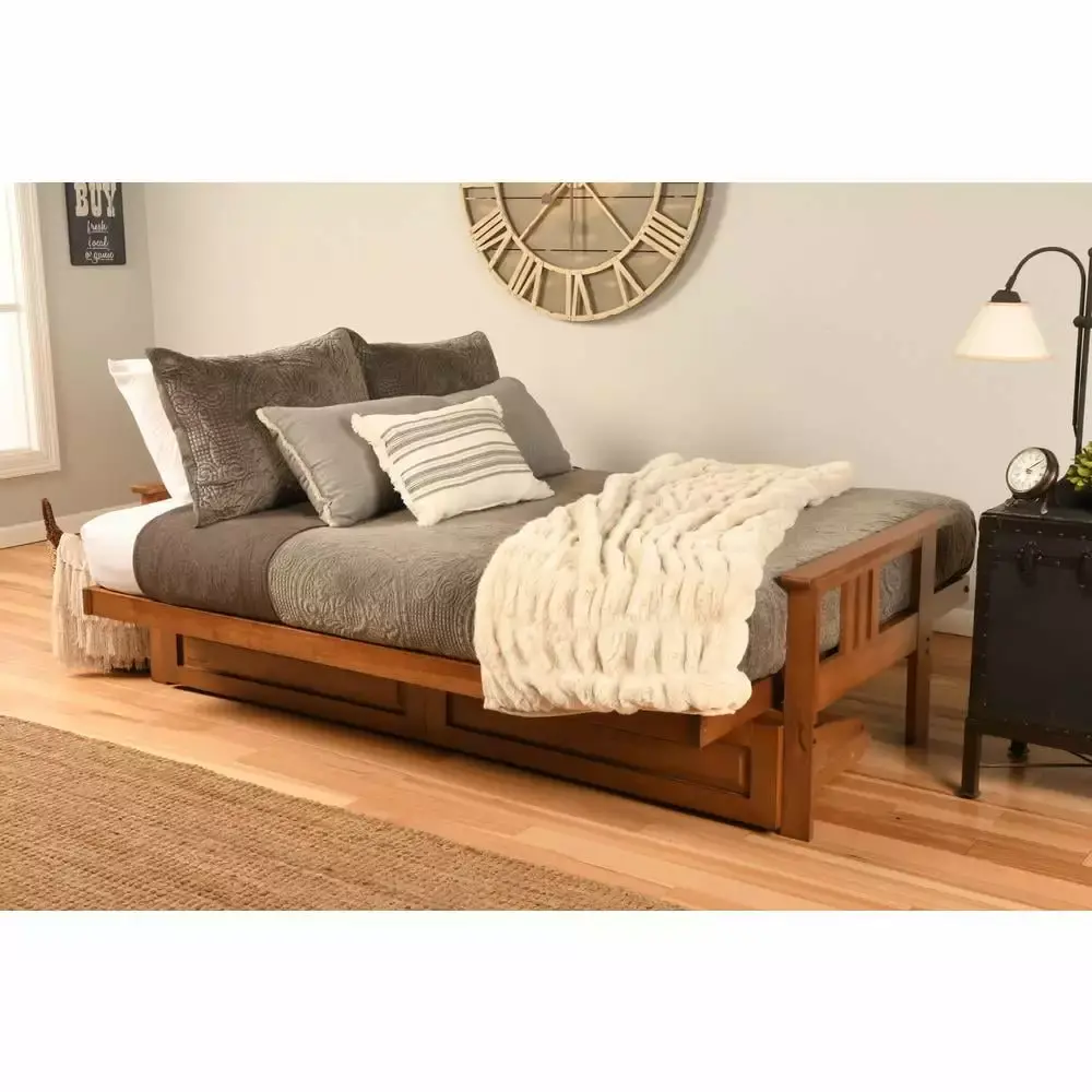 Somette Monterey Storage Full-size Futon Set Barbados Finish Twill Gray Mattress