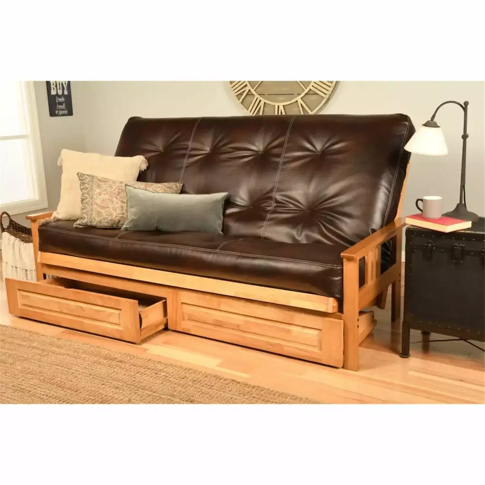 Kodiak Furniture Monterey Butternut Queen Size Storage Futon with Brown Mattress