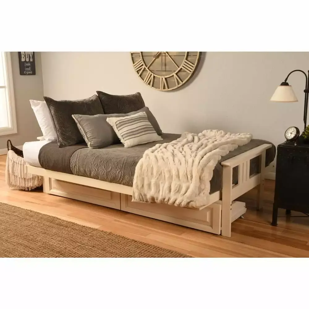 Kodiak Monterey Frame Antique White Finish Twill Gray Mattress Storage Drawers