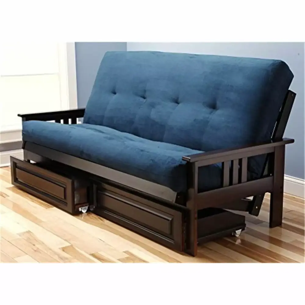 Maykoosh Baroque Beauty Full Futon Frame with Storage Drawers in Espresso Blue