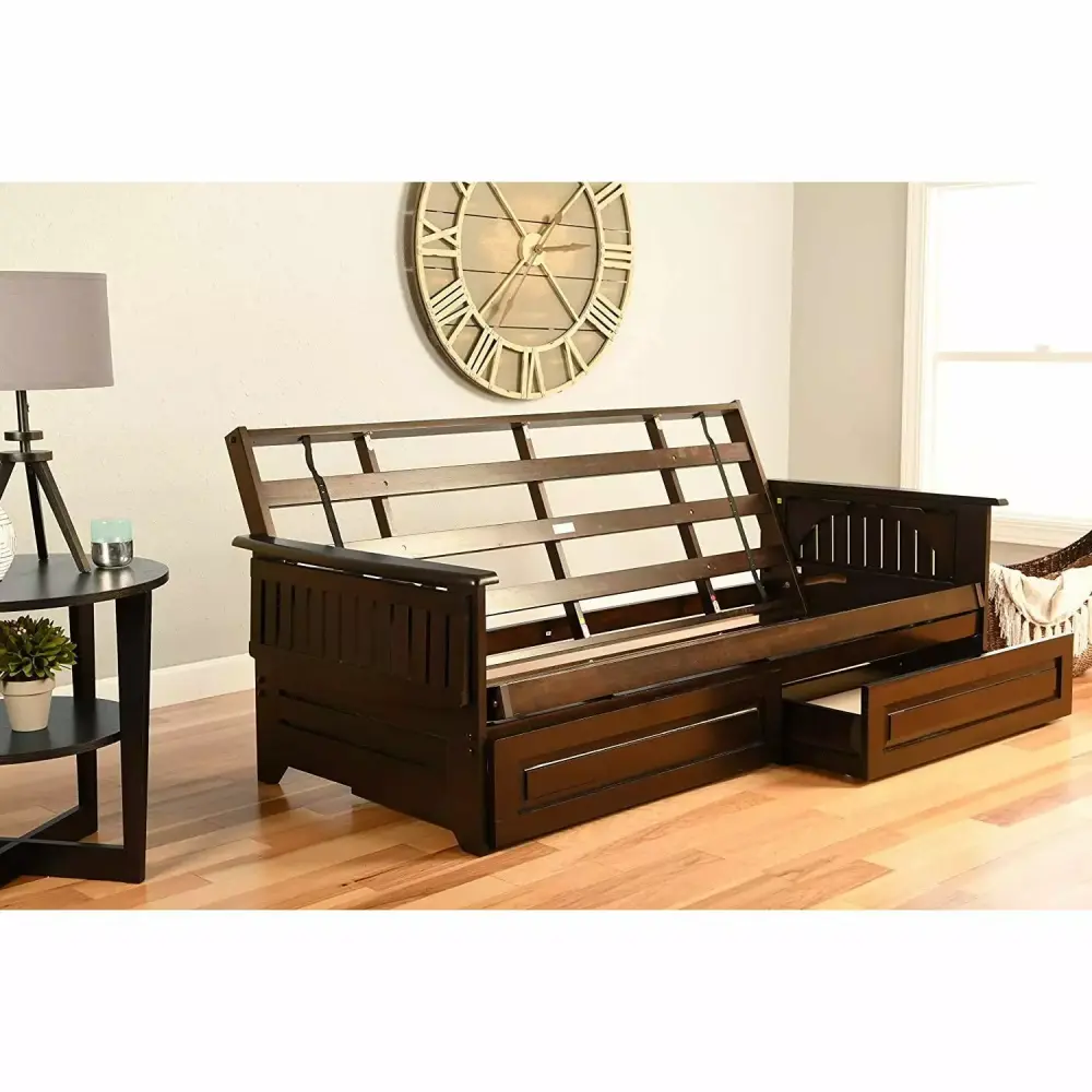 Kodiak Furniture Phoenix Espresso Storage Futon with Brown Faux Leather Mattress