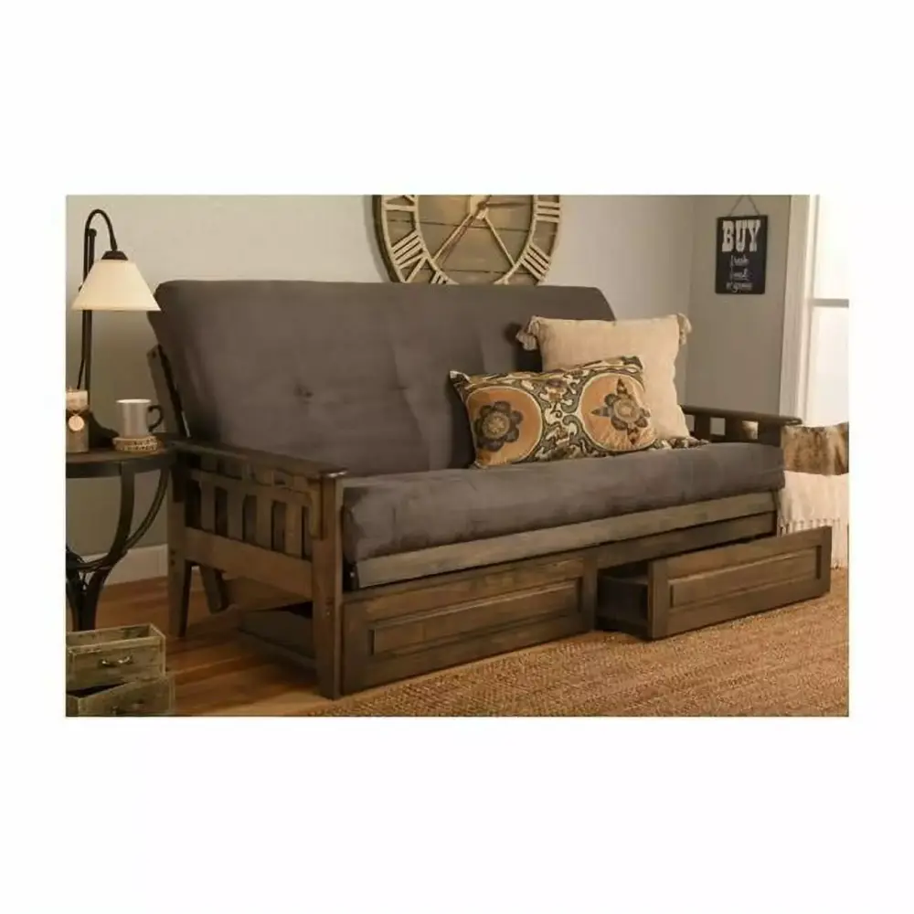 Kodiak Furniture Tucson Wood Futon Frame Storage Rustic Walnut Brown