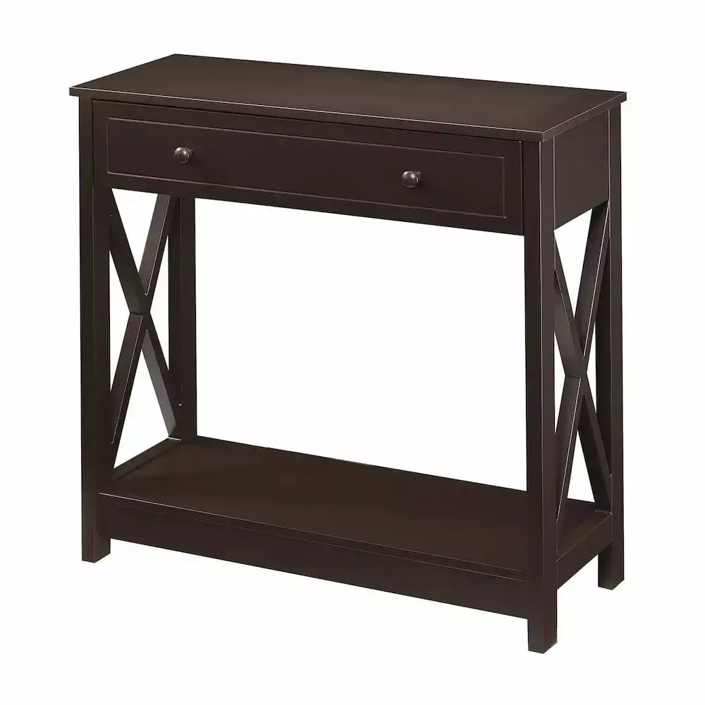 Oxford One-Drawer Entryway Hall Table with Shelf in Espresso Wood Finish for Small Spaces
