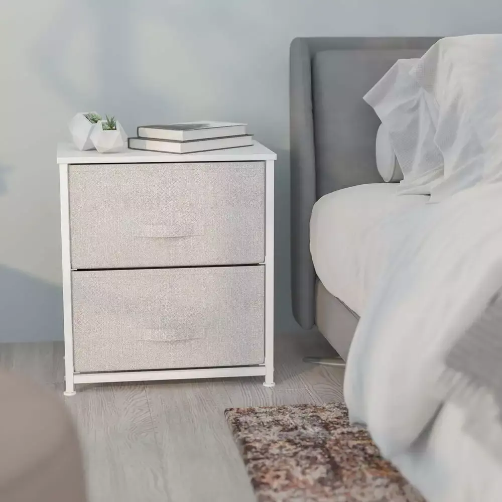 2 Drawer White Nightstand Storage Arranger with Cast Iron Frame