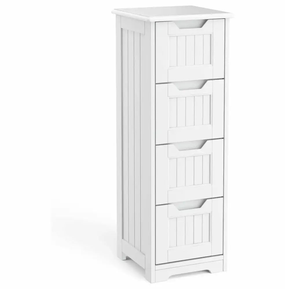 33 Freestanding Floor Side Storage Arranger Cabinet Wooden Bedside Table Nightstand with 4 Drawers for Bedroom Restroom Entryway White