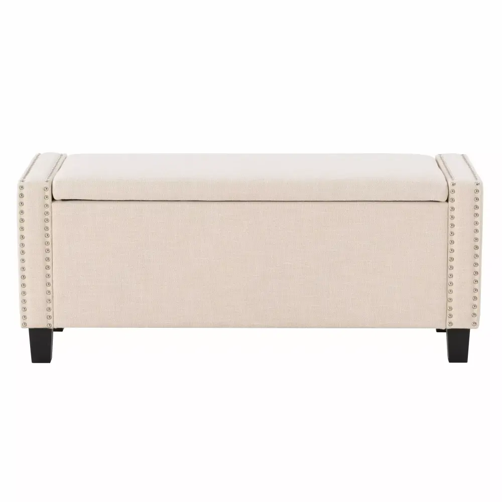 Luna Contemporary Beige Fabric Storage Ottoman with Nail Trim Design