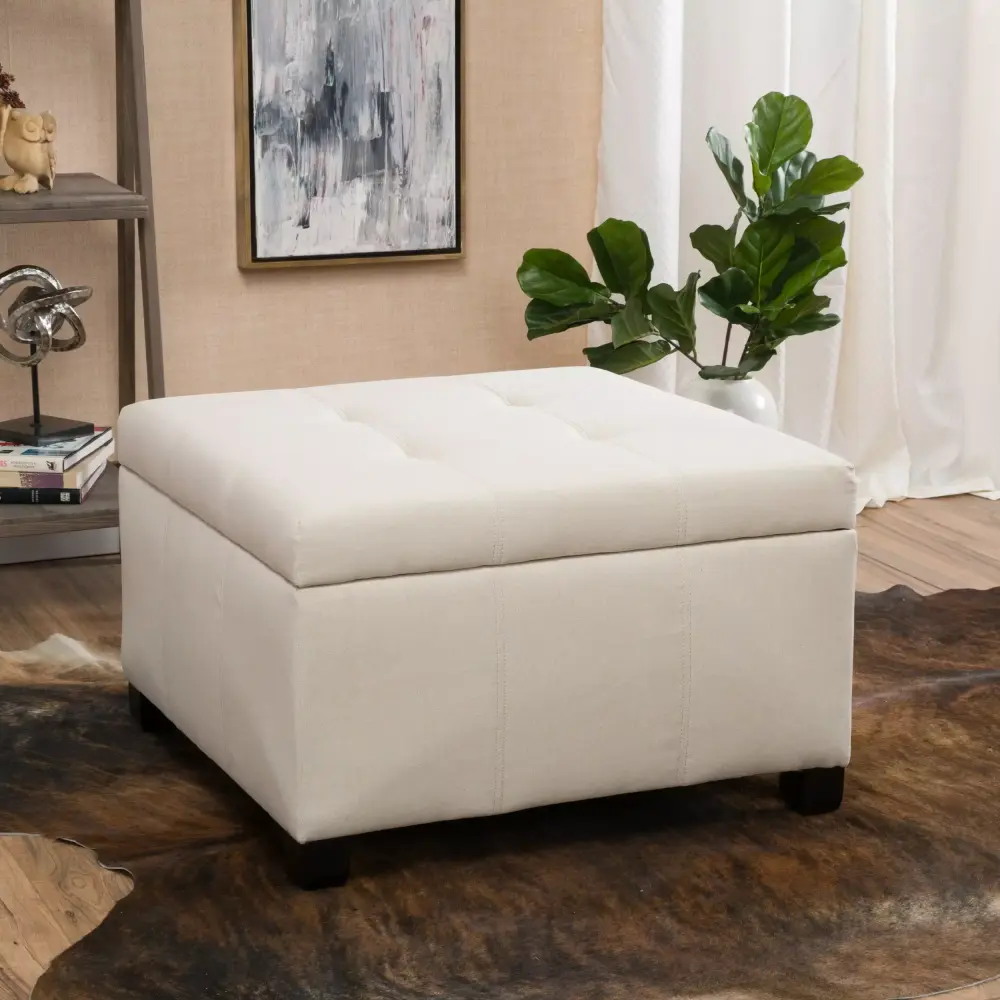 Noble House Raymond KD Fabric Beige Storage Ottoman for Home