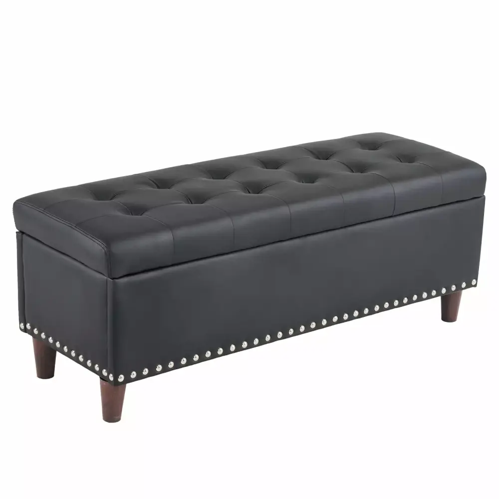 UBesGoo 43 Inch Storage Ottoman Bench with Flip Up Lid Footrest Footstool in Black PU Leather