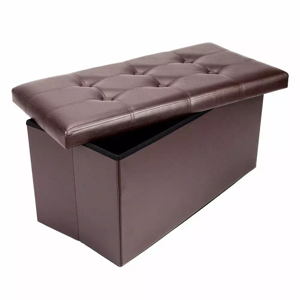 Zimtown PVC Leather Cuboid Ottoman Footstool Large Trunk Organizer Bench