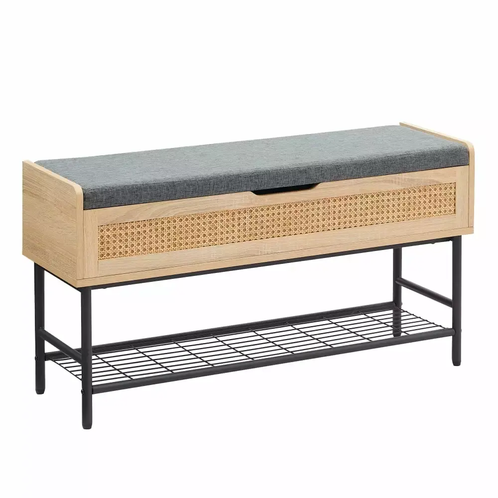Zzistar Rattan Storage Ottoman with Padded Seat - 40 Inch Rectangular Flip Top Storage Bench
