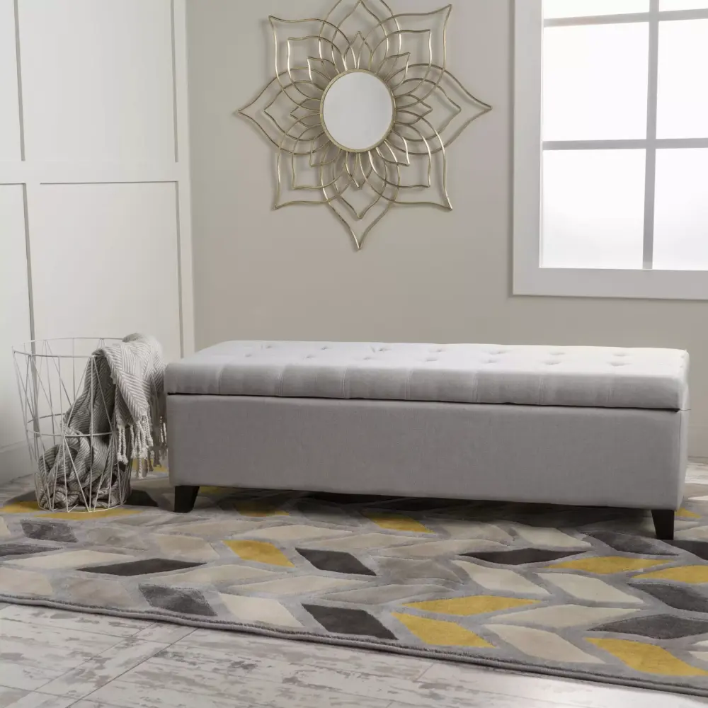 Noble House Westerfield Light Grey Fabric Storage Ottoman