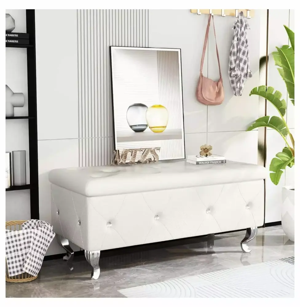 Drevy PU Leather Ottoman with Storage and Button-Tufted Design for Bedroom Living Room