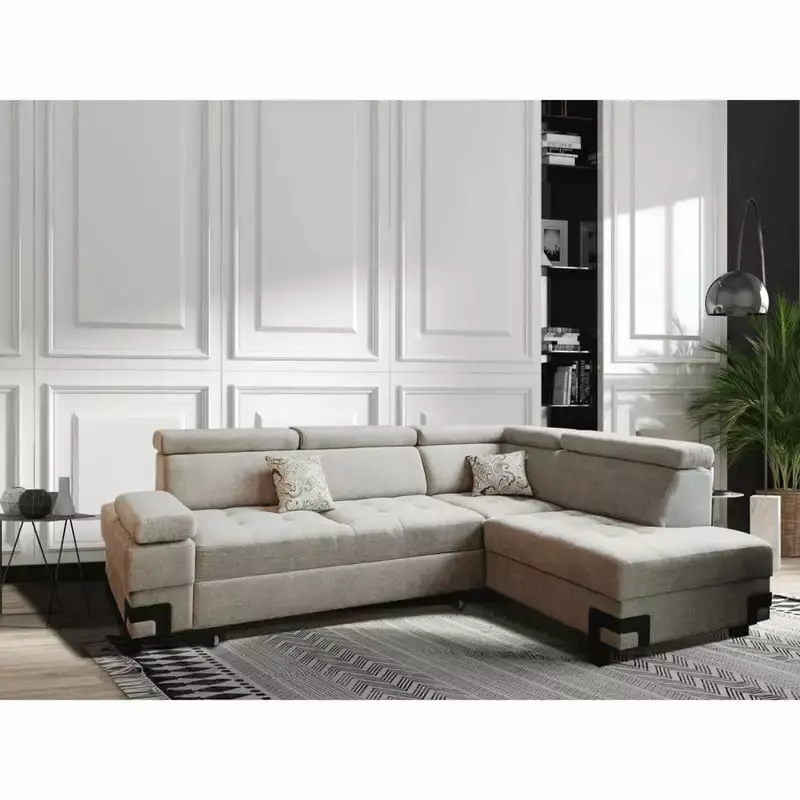 Garda Modern Fabric Sectional with Bed & Storage in Light Gray. Left Facing Chase