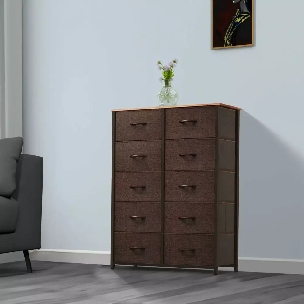 10 Drawer Storage Dresser Shelf Chest with Bins for Bedroom Organization