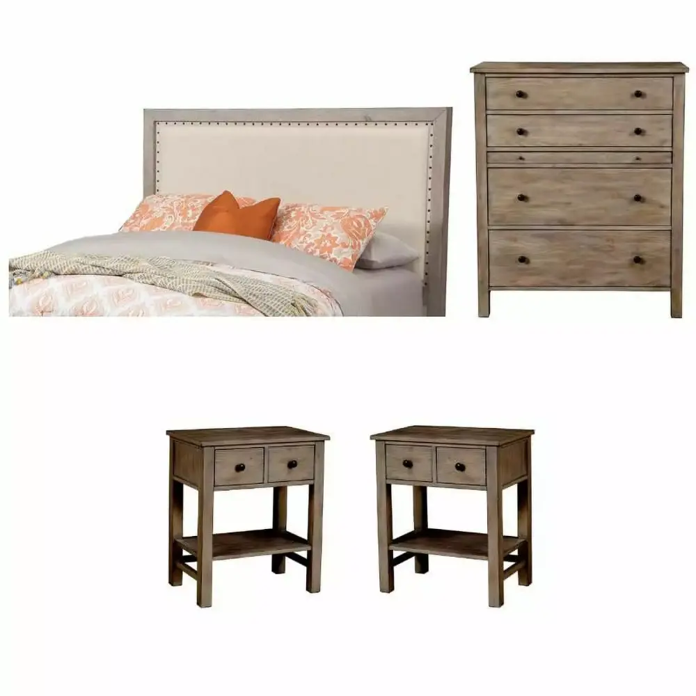 Home Square 4-Piece Queen Bedroom Set with Headboard & 4 Drawer Chest & 2 Nightstands