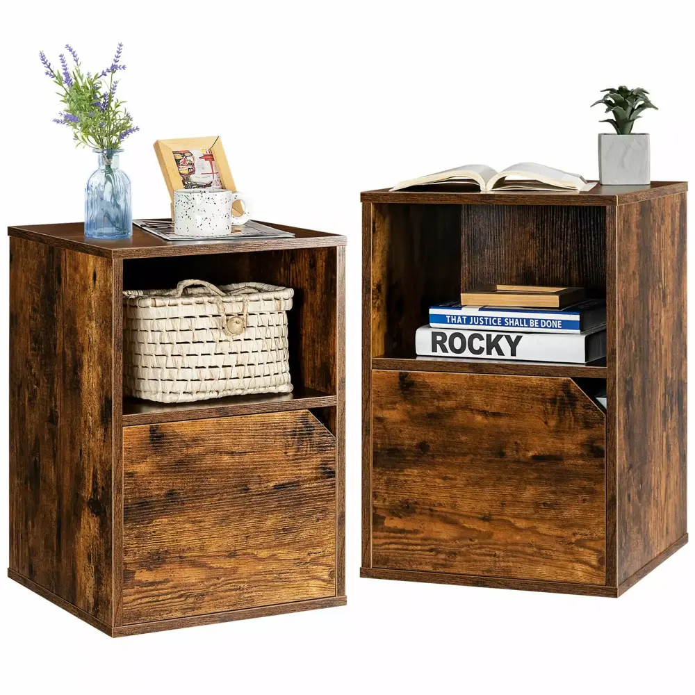Gymax Set of 2 Nightstands Side End Table Living Room Storage Cabinet Shelf - Brown