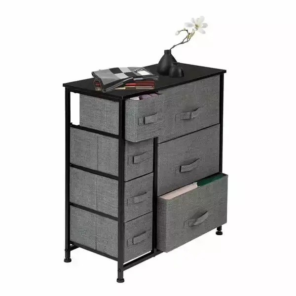 7 Drawer Fabric Storage Tower Dresser with Steel Frame and Wood Top for Bedroom Hallway