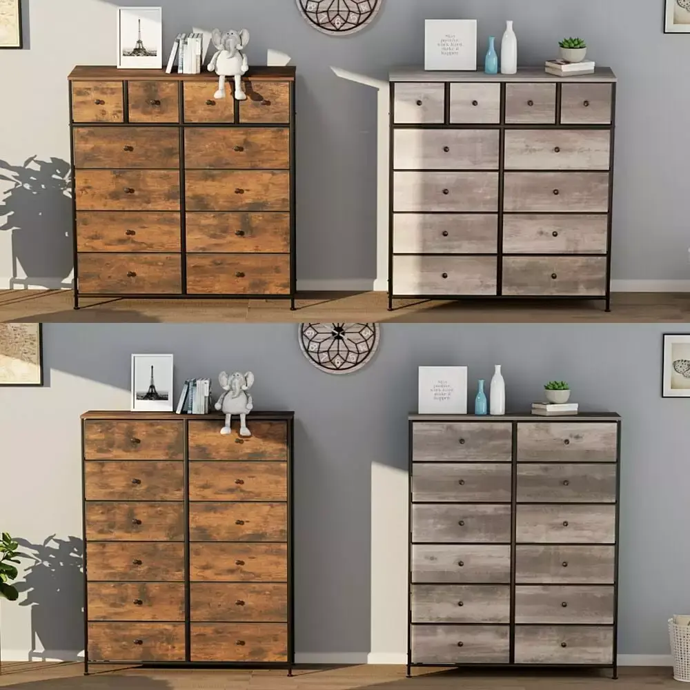 12-Drawer Fabric Dresser Storage Tower - Tall Chest Arranger Unit with Fabric Bins